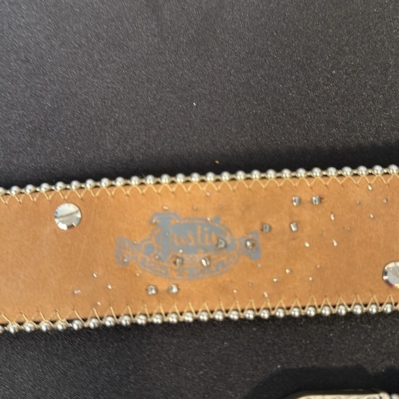Justin for 125 Years Copper Brown Studded Rhinestones Embellished Buckle Belt - Picture 4 of 7
